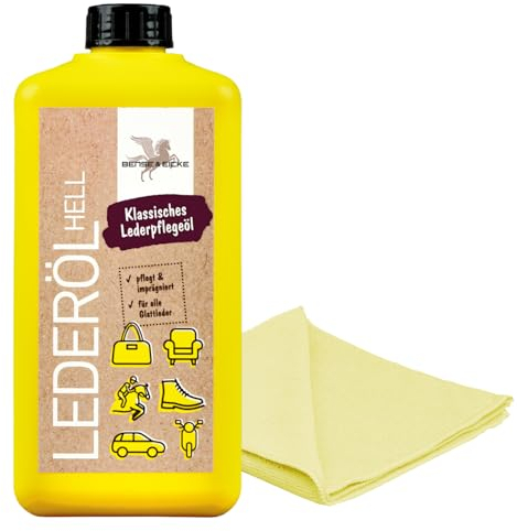 esnado - Aceite para cuero Bense & Eicke 500 ml + 1 paño de microfibra – Cuidado perfecto para cuero liso, asientos de coche, ropa de moto, sillines… (claro)