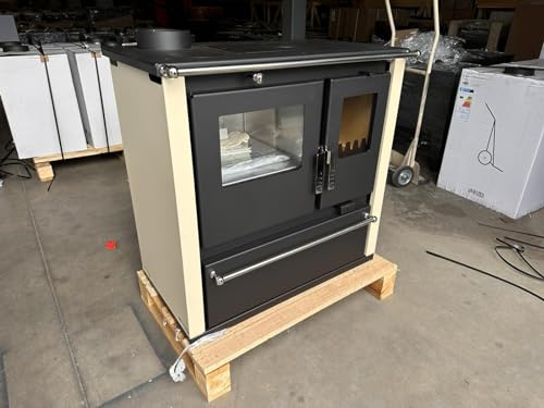 Generic A+ Verso Cs Plus Inox - Estufa de leña (7,7 kW, con paneles laterales de color marfil, lacados, izquierda)