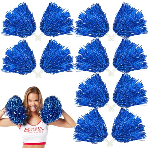 Leikurvo 12 Stücke Cheerleading Pom Poms: Sport Pompons Cheers Ball Pompoms Cheerleader Pompons für Sportveranstaltungen, Ballspiele, Tänze, Karnevalspartys Verwendet (Blau)
