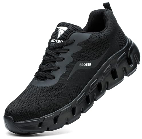Steel Toe Cap Trainers Safety Trainers Mens Womens Lightweight Safety Shoes Non Slip Breathable Comfortable Work Boots, Black, 7 UK