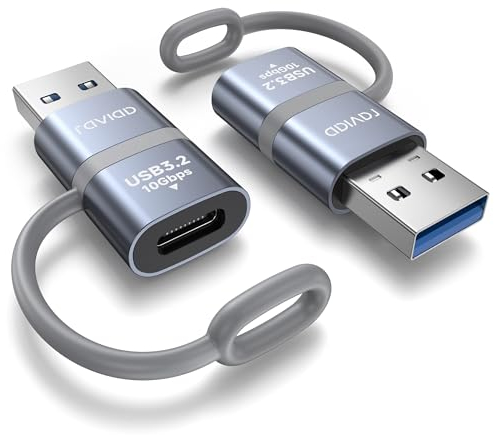 RAVIAD Adaptateur USB C vers USB3.0 Lot de 2 Adaptateur USB C Femelle vers A Mâle 10Gbps Type C Convertisseur OTG Charge Rapide 18W pour iPhone16/15/14/13/12, Samsung Galaxy S21/S22/S23, MacBook