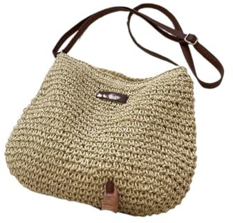 Korbtaschen Damen Sommer Stroh Gewebte Tasche for Frauen Schulter Tasche Bast Papier Seil Boho Strand Handtaschen Casual Messenger Umhängetasche Weibliche Geldbörse Basttaschen Damen Sommer(Beige-01)