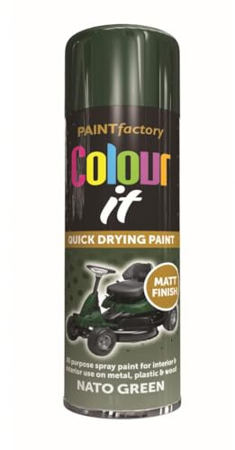 RAPIDE PF COLOUR IT Spray Paint Matt NATO Green 250ml - Quick Drying Matt Finish for Metal, Plastic, and Wood - Interior & Exterior Use