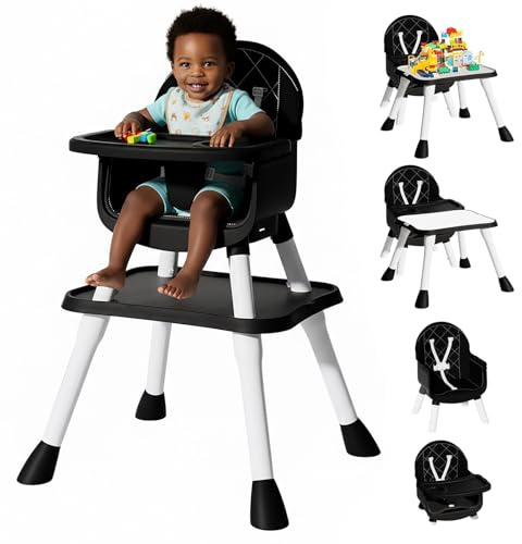 UNISWAN 6 in 1 Baby High Chair, Convertible Highchair for Babies and Toddlers (Black)