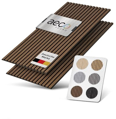 Aeco Sound® Akustikpaneele Holz - 120x60cm - Echtholz Eiche & Akustikfilz | 2 Stück - Wandpaneele, Schalldämmung, Wandverkleidung - Eichenholz (dunkel) & extra dicker Akustikfilz (Schwarz)