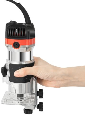 MINRS Fresa per legno elettrica, 800 W, fresa per legno, fresa superiore, fresatrice elettrica, fresatrice per legno, 6,35 mm, diametro 30000 giri/min, con cassetta degli attrezzi per la lavorazione