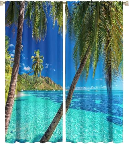 3D Verdunkelungsvorhang Ösen Blick Auf Den Strand,2Er Set 170X200 cm (B + H) Gardinen Wohnzimmer Gardinen Blickdicht Kinder Vorhänge Schlafzimmer Dekoschals Gardine-616916364