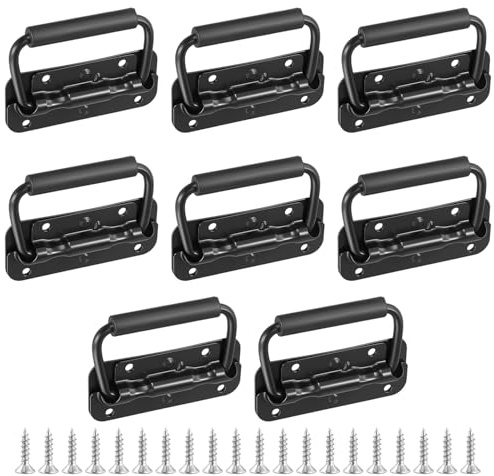 KEILEOHO Lot de 8 poignées pliantes noires - 100 mm - Avec vis - Poignée de meuble pliable en métal pour caisses