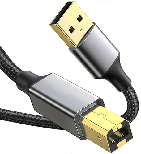 USB A To USB B, Pinter Cable 10 Feet, Long Hp Scanner Cord For Hp Canon Dell Epson Brother LEX Xerox Piano Dac Yamaha Casio Digital Piano Midi Controller Long Braided Cable Para Impresora