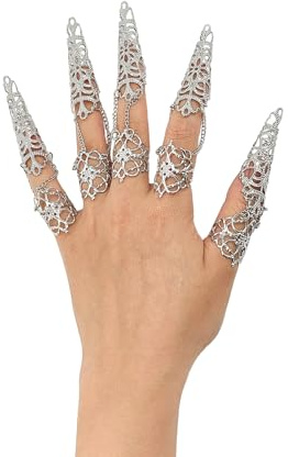 NICENEEDED 5 PCS Anneaux de Griffe de Bout de Doigt avec Chaîne Bagues à Griffes Gothiques Vintage à Motif Creux pour Le Bout des Doigts Accessoire de Décoration pour Halloween