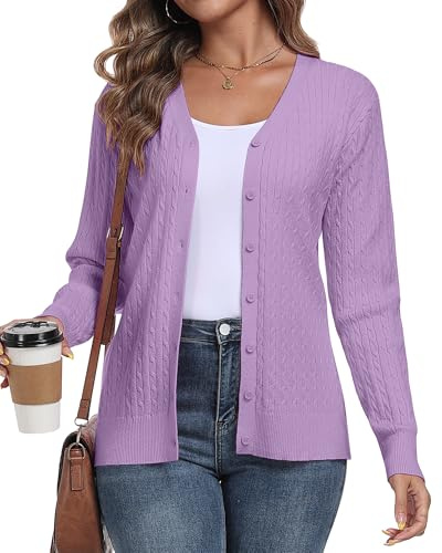 YUNDAI Womens Knit Cardigan V Neck Long Sleeve Button Down Sweater | Button Down Sweater, lightweight V neck knit cardigan with button closure, soft ribbed fabric for layering & casual wear