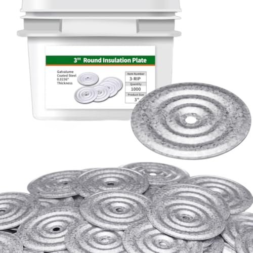 3'' Roofing Insulation Plates(1000pc) Round Plate Goes with Self Drilling Screws Aluminized zinc Metal Hardware for TPO PVC Waterproofing Membrane (Bullseye)