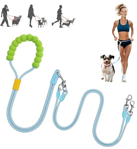 MewZoo Doppelleinen für 2 Hunde, kein Verheddern, 360° drehbar, Doppelleine Hundeleine aus Nylon mit weichem Griff, Hundeleinen zum Spazierengehen, Laufen, Trainieren, für alle Rassen (blau)