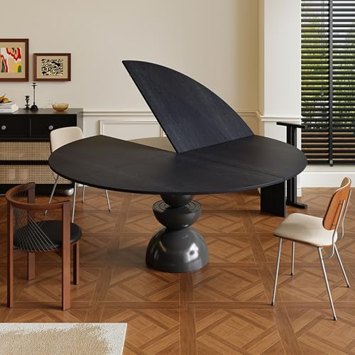 SEIFE Plateau de Table Rond Pliable en Bois Noir, Grand Format, 4 Plis, 119,4 à 218,4 cm, rallonge de Plateau, Remplacement de Plateau, rallonge temporaire(160cm/62.9in)