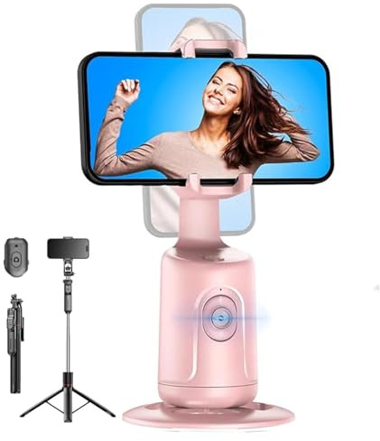Smart AI Facial Recognition Phone Tripod with 360° Auto Face Tracking,Smart AI Motion Sensor Gimbal Stabilizer Holder with Remote, Rechargeable Smart Shooting Stand(Pink,With Tripod)