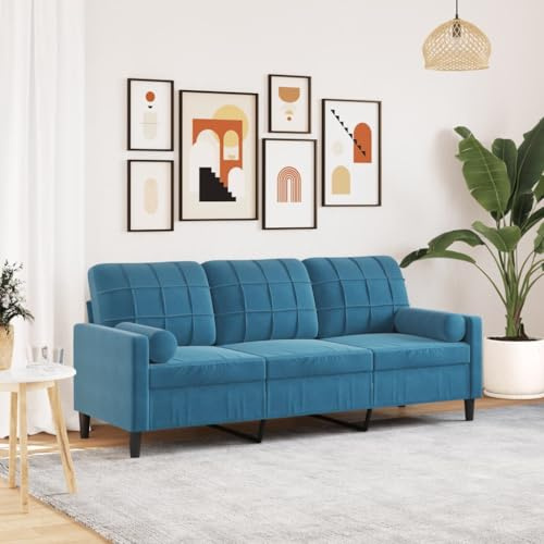 Emmtore Sofá de 3 plazas con Cojines Terciopelo Azul 180 cm
