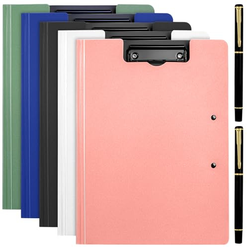 5 Stück Klemmbrett A4, Schreibmappe Klemmbrett A4 mit Deckel Hoch- und Querformat Klemmbrettmappe mit 2 Klemmen Langlebig Klemmbretter für Büro, Baustelle, Schule Clipboard Folder - 5 Farbe