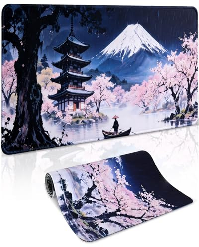 Mousepad Anime XXL 900 x 400 mm, Japan Sakura Schreibtischunterlage | Japanisches Design, Rutschfeste Gummibasis, Wasserabweisend, 3 mm Dick, Für Gaming, Büro, Tastatur und Maus