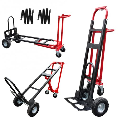Suzhi Convertible Hand Truck Dolly Cart Heavy Duty/with 4 Wheels,Industrial Grade,1000 Lbs Load, 2 Straps for Moving Furniture/Appliance/Carton/Warehouse/Office / 10 Minutes' Install as Video