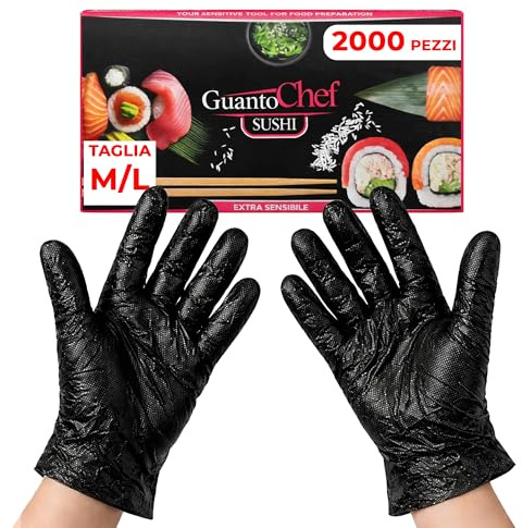 G.M. DISTRIBUZIONE GM 2000 Guanti Sushi Extrasensibile Neri Taglia M/L, Senza Polvere e Lattice, Ipoallergenici, Guanti Monouso per Sushi, Manipolazione degli Alimenti