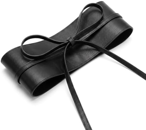 Yunmoli Women's Wide PU Leather Wrap Waist Cincher, Adjustable Bow Corset Belts for Dresses Party Daily Wear