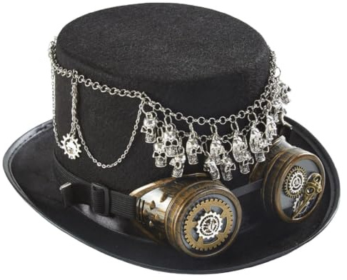Steampunk Hatt med Skyddsglasögon Spöklik Skalle Rekvisita Justerbar | Halloween Kostym Steampunk Cylinderhatt För Scen, Sammankomst, Fotografering, Karneval, Maskerad, och Fester för M
