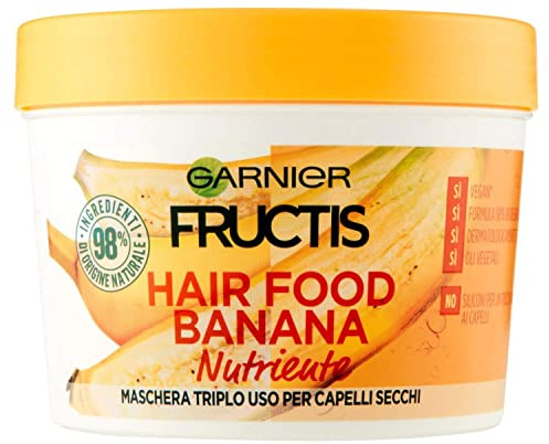 Garnier, Fructis, Hair Food Banana, pflegende Haarmaske, 3-in-1 mit veganer Formel, für trockenes Haar, 390 ml