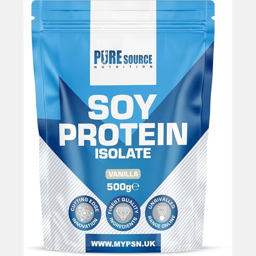 Pure Source Nutrition Soy Protein Isolate Powder (90% Protein) 500g Vanilla SOYA Protein Vegan Powder for Superfood Supergreens Dairy Free Plant Based Protein (500g, Vanilla)