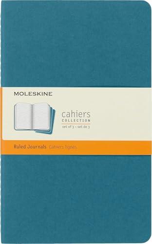 Moleskine Cahier Journal, Set 3 Quaderni a Righe, Copertina in Cartoncino con Cucitura a Vista in Cotone, Colore Blu Brillante, Formato Large 13 x 21 cm