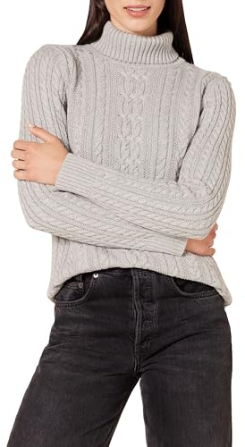 Amazon Essentials Damen Leichter Rollkragenpullover Mit Zopfmuster (Erhältlich In Übergröße), Hellgrau Meliert, XXL