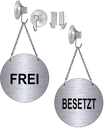 Desi-Schilder Frei-Besetzt-Alu.-Edelstahloptik-Wendeschild-Infoschild-Hängeschild-Schild-130 mm Ø-Mit Kettchen-(139-14 - mit Saughaken)