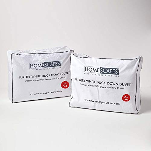 HOMESCAPES Couettes 4 Saisons 135x200 cm, Lot de 2 Couettes Naturelles de en Duvet de Canard 10.5 + 4.5 Tog
