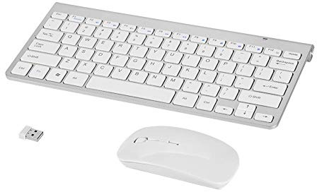 Cuifati Kit de Teclado y Mouse inalámbricos Delgados e Impermeables de 2.4GHz, Mouse de Teclado Recargable, Teclado y Mouse ergonómicos silenciosos para PC XP/7/8 PC/Laptop/Smart TV/Gaming(Plata)