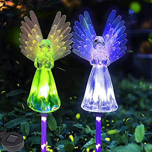 Lampe Solaire Extérieure, Ovker Lumière Ange Solaire à LED Changeantes Multicolores, Eclairage Ange de Jardin Exterieur pour Extérieur Jardin Pelouse Chemin Cimetière Noël Décoration (2 Pack)
