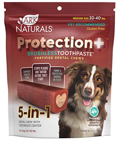 Ark Naturals Protection Plus Brushless Toothpaste for Medium Breeds, 18 oz Bag, Dog Dental Chew with Toothpaste Center, Prevent Plaque & Tartar, Freshen Breath