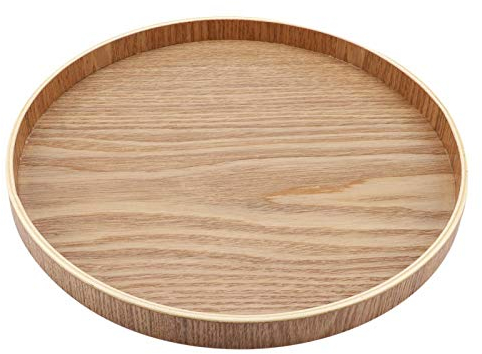 Vassoio in Legno Rotondo, Piatto da Portata Piano Rotondo Vassoi Piatti Grandi Tondo Decorativo di Servizio Versatile Alimento Naturale Casa Cucina Alimenti Dolci Tè Caffè Frutto (27 cm)