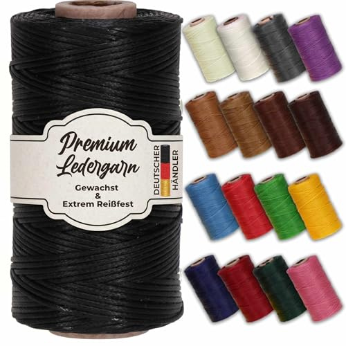 Premium gewachster Lederfaden – Extra reißfestes Sattlergarn für Lederarbeiten, Nähen & DIY – Gleichmäßige Wachsbeschichtung – schwarz