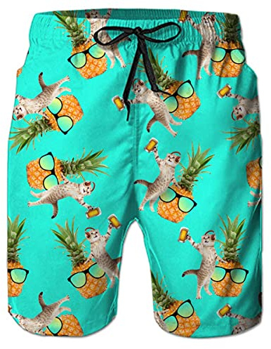 TUONROAD Badbyxor för män rolig öl 3D färgglada badshorts snabbtorkande korta byxor badbyxor män pojkar med nätfoder S–3XL, 1 ölkatt, M