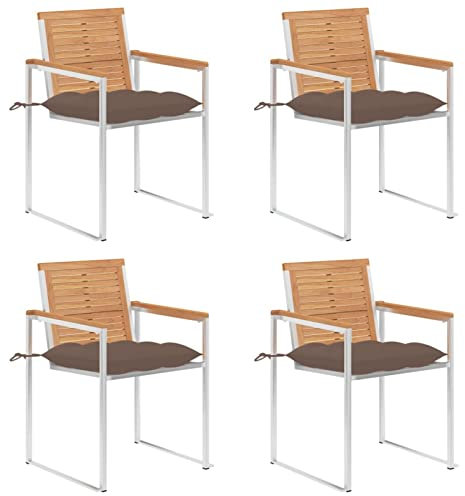 Gecheer 4 STK.Teak Massiv Essstuhl mit Taupe Kissen Stapelbar Gartenstuhl Stapelstuhl Stuhl Stühle Gartenstühle Holzstuhl Sessel Gartenmöbel Balkonstuhl