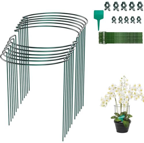 12PCS 10'' x 16'' Garden Plant Support Stake, Green Half Round Garden Stem Metal Plant Stake, Rings Large Strong Metal Garden Supports for Flower, Peonies, Hydrangea, Rose, Tomatoes, Lily, Peony