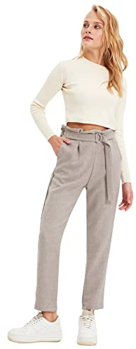 Trendyol Women High Waist Short Leg Carrot Pants Trousers Grau