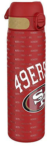 Ion8 NFL San Francisco 49ers Lightweight Steel Water Bottle, 600 ml/20 oz, Non-Insulated, Leak Proof, Easy to Open, Secure Lock, Dishwasher Safe, Flip Cover, Fits Cup Holders, Metal Water Bottle