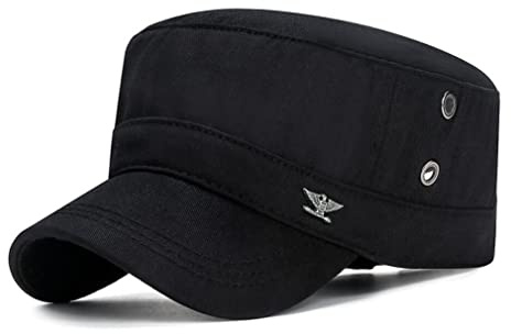 XibeiTrade Chapeau vintage de l'armée de cadet rétro militaire à dessus plat pour papa, casquette de soleil pour sports de plein air, Noir , taille unique-M