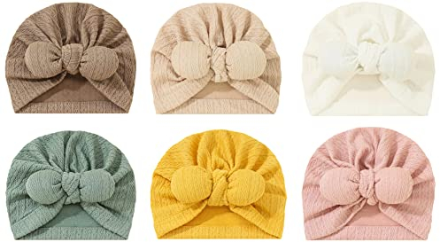 SEAUR Neugeborene Mütze Turban Baby Mädchen Jungen 0-12 Monate Newborn Beanie Hut Baumwolle Weich Stretch Turbanmützen Babymütze Stirnband - 6 Stück G