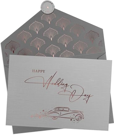 Joli Coon Hochzeitskarte, Happy wedding day, mit Kuvert und Wachssiegel | 350g strukturiertes Designerpapier, Roségoldveredelung, für Brautpaare, Premium-Papeterie