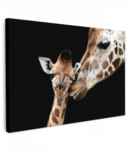 MuchoWow© Leinwandbild Dekoration Wohnzimmer Bilder Aufhängen Wall | 90x60 cm - Decoration Living Room Wohnungs Deko Moderne Giraffe - Tiere - Schwarz - Porträt