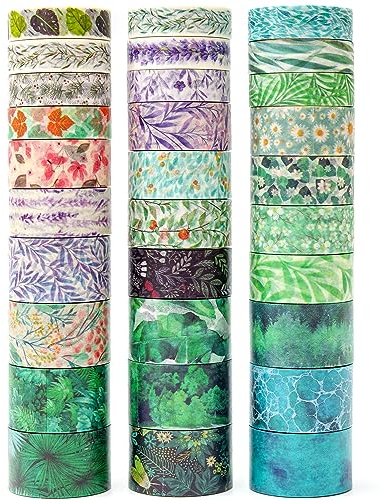 MAGLITT Washi Tape Set 30 Rollen Masking Tape Dekoratives Klebeband für Scrapbooking Handwerk Basteln (Blumen & Pflanzen)