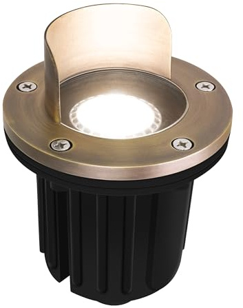 GKOLED LED Brass Well Lights, 12V IP67 Waterproof Outdoor In Ground Light with MR16 Bulb and Swival Base, Low Voltage Landscape Lighting, 5W 370LM 2700K, Up Light for Garden Tree Bushe, Shielded Top