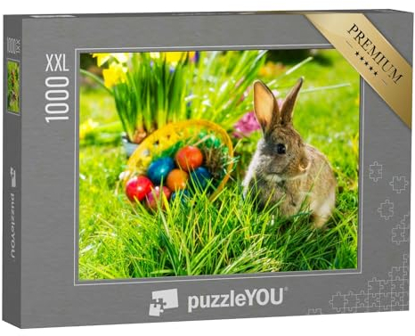 Puzzle 1000 Teile XXL „Süßer Osterhase mit Ostereiern auf Einer Frühlingswiese“ – aus der Puzzle-Kollektion Festtage