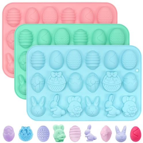 3 Stück Silikonform Ostern, Silikon Schokoladenformen Ostern, Osterhasen Backform, Silikonform Ostereier, Backform Kuchenform für Machen Schokolade, Kuchen, Kekse, Handgefertigte Seife